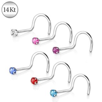 14Kt White Gold Screw with Prong Setting Gem