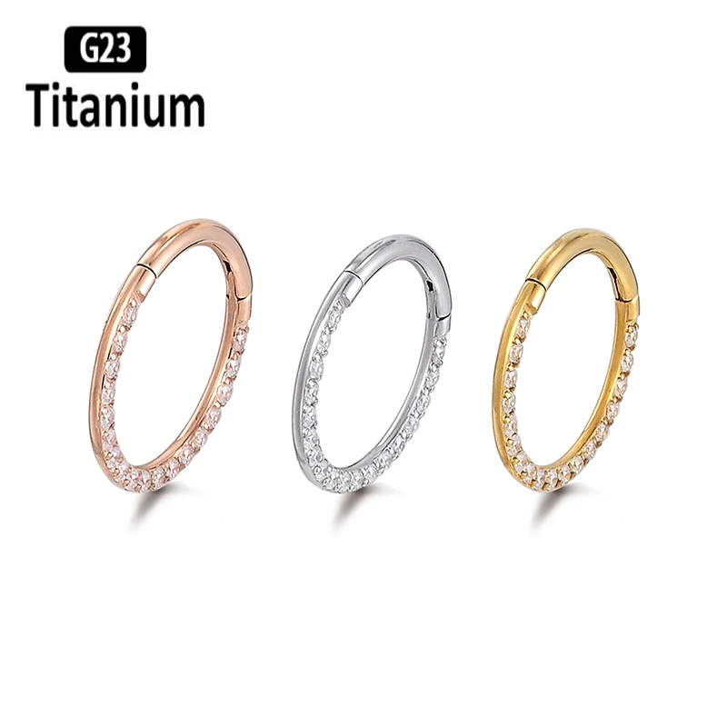 G23 Titanium Round Hinge Clicker Ring lateral CZ