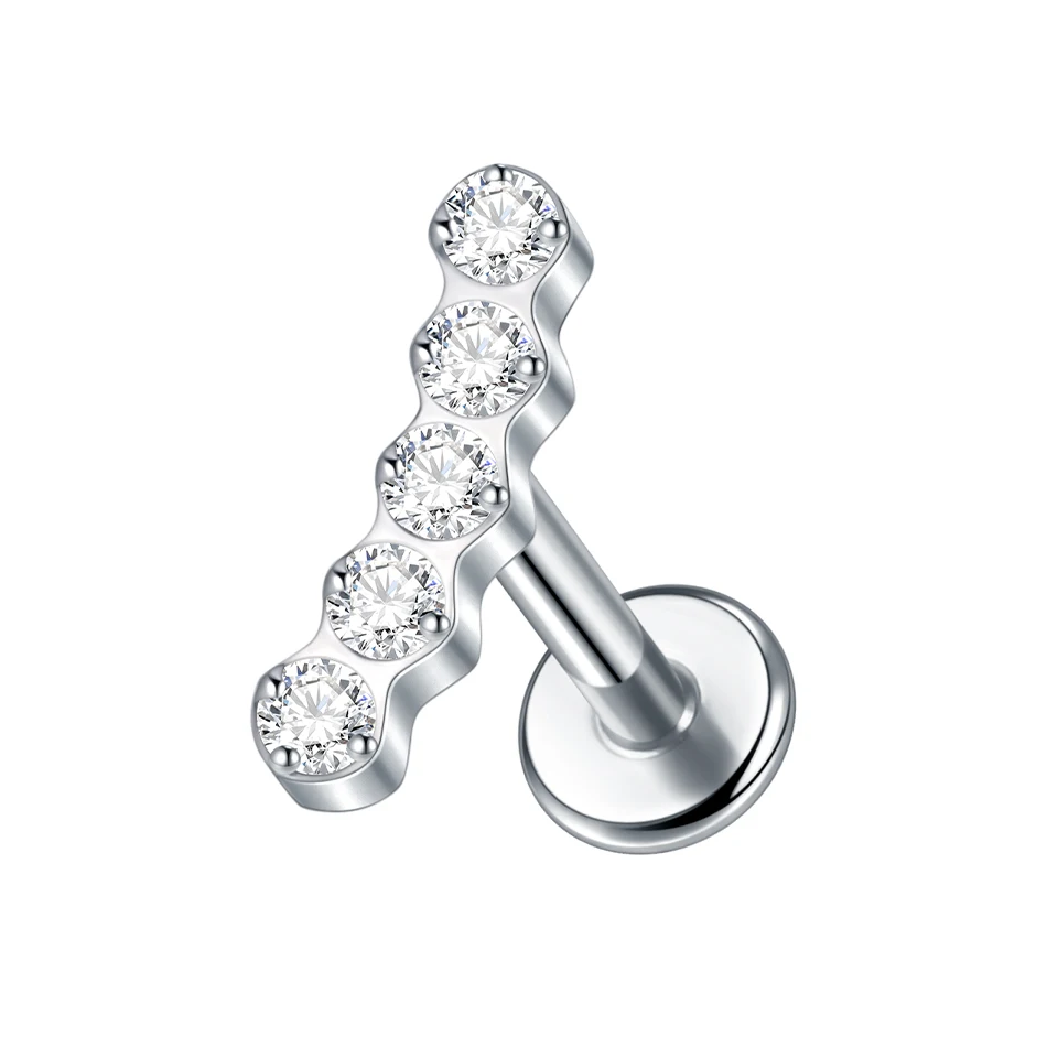 G23 Implant Grade Titanium Labret with CZ Crystal Top