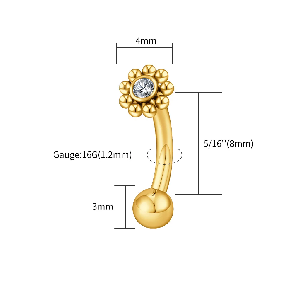 G23 Titanium Mini CZ Flower Rook Curved - Image 7