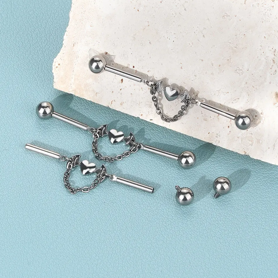 G23 Titanium Industrial Barbell Dangling Heart Wing - Image 6