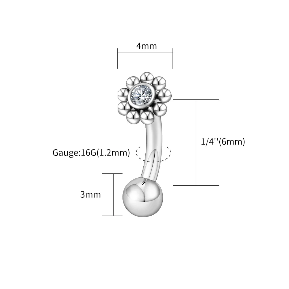 G23 Titanium Mini CZ Flower Rook Curved - Image 8