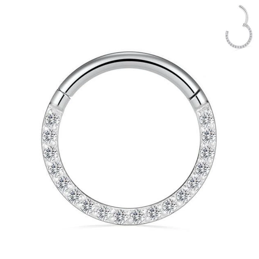 G23 Titanium Round Hinge Clicker Ring lateral CZ - Image 2