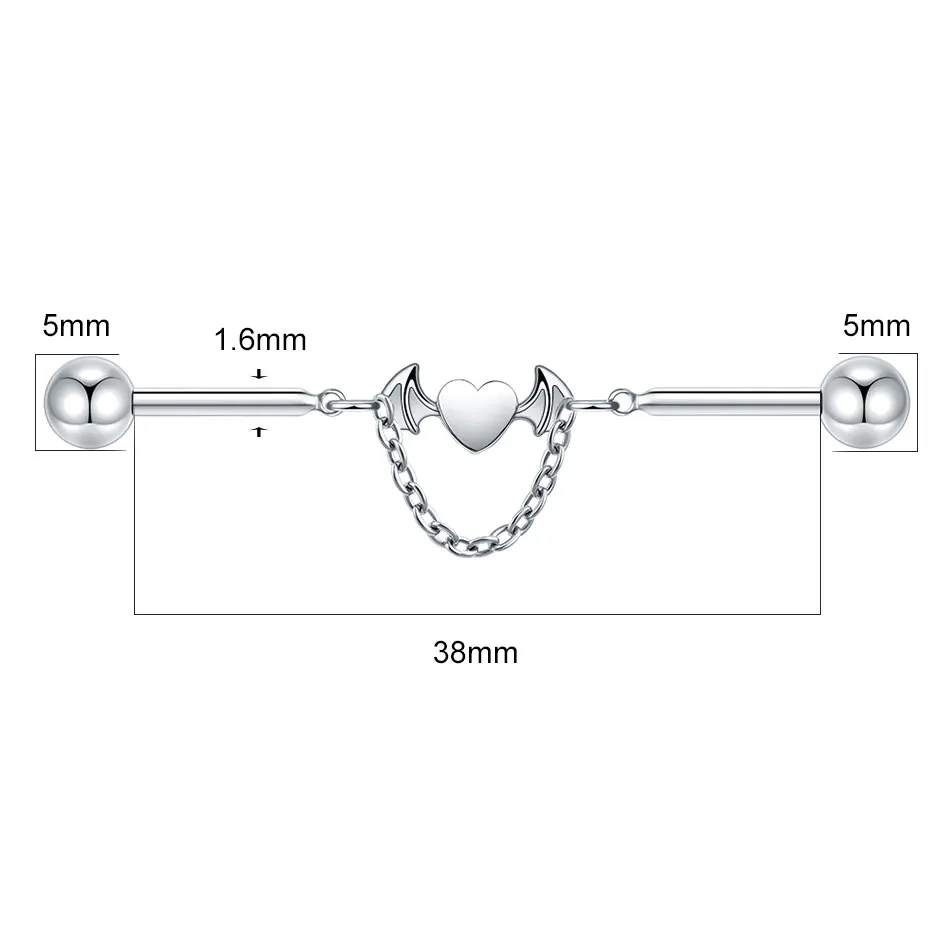 G23 Titanium Industrial Barbell Dangling Heart Wing - Image 3