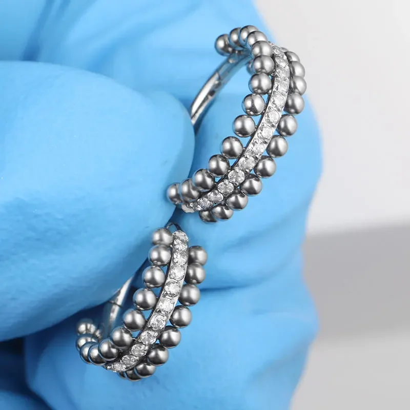 G23 Titanium CZ Three Ply Small Huggie Thin Hoops - Image 7