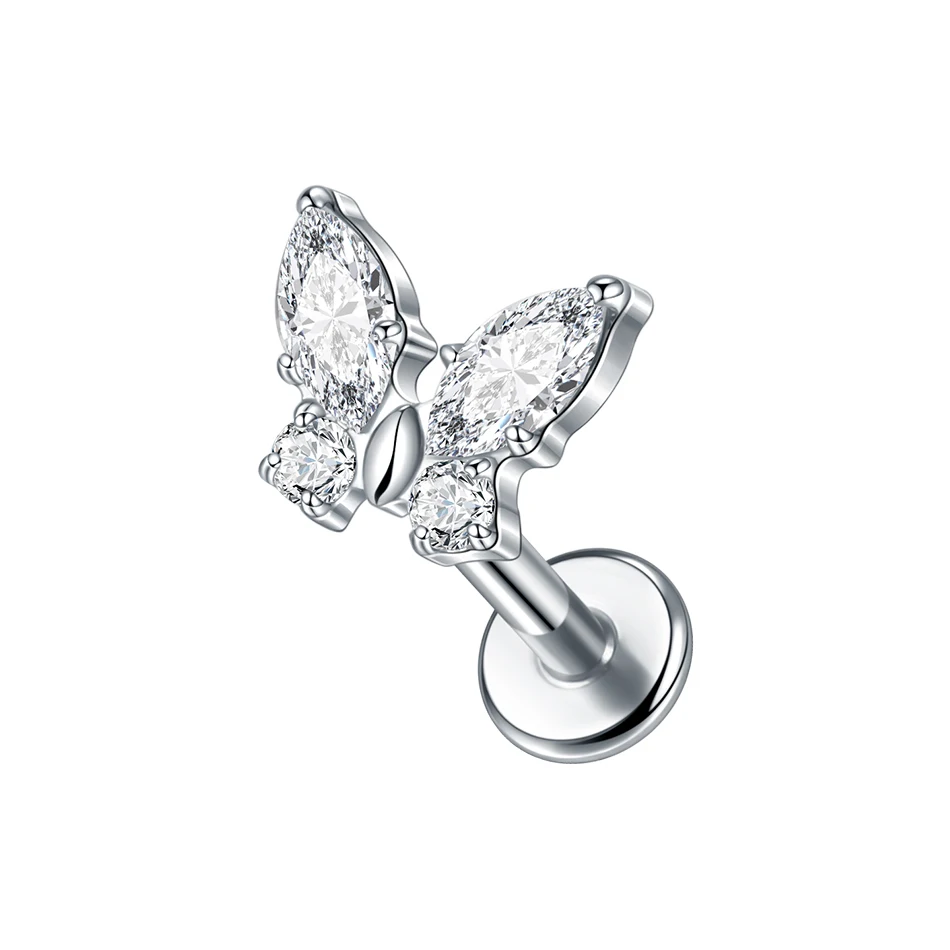 G23 Implant Grade Titanium Labret with CZ Crystal Top