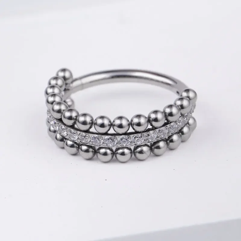 G23 Titanium CZ Three Ply Small Huggie Thin Hoops - Image 5