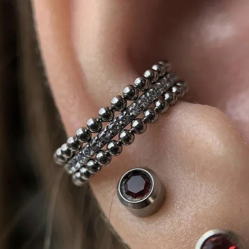 G23 Titanium CZ Three Ply Small Huggie Thin Hoops - Image 4