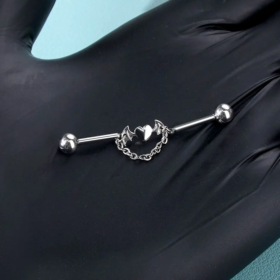 G23 Titanium Industrial Barbell Dangling Heart Wing - Image 7