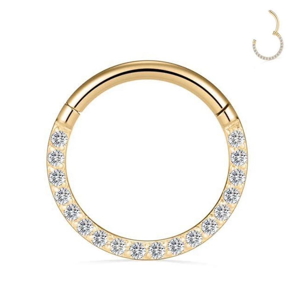 G23 Titanium Round Hinge Clicker Ring lateral CZ - Image 4