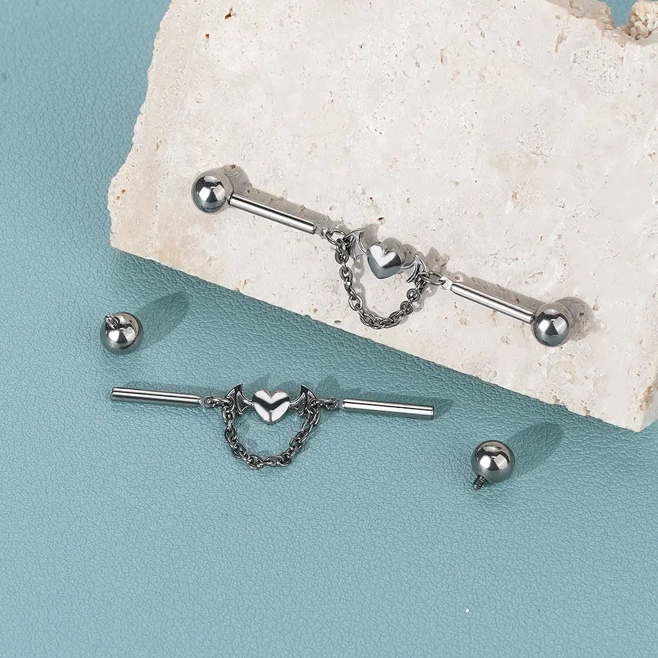 G23 Titanium Industrial Barbell Dangling Heart Wing - Image 5
