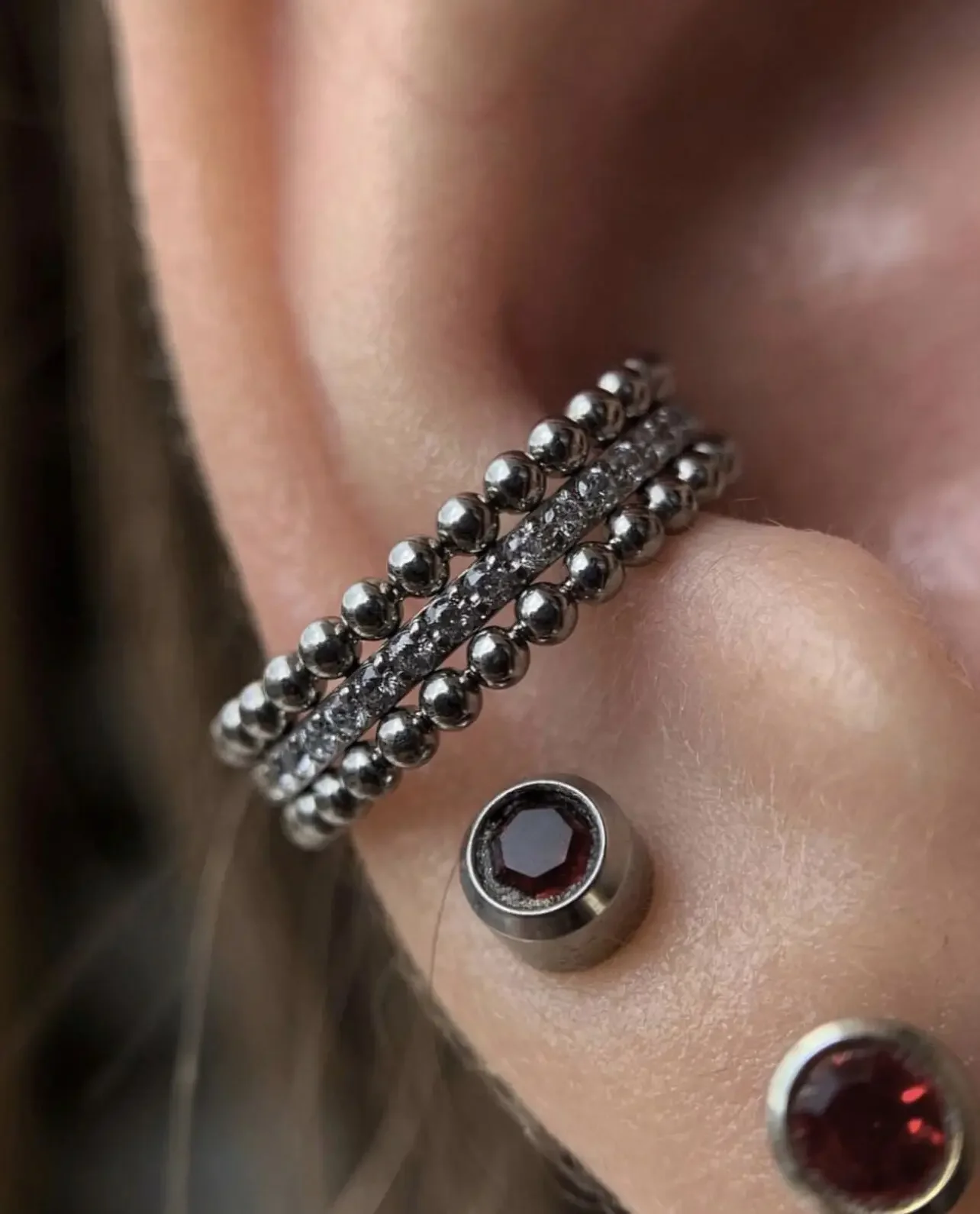 G23 Titanium CZ Three Ply Small Huggie Thin Hoops - Image 10