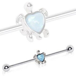 316L Stainless Steel Heart Opal Turtle Industrial Barbell