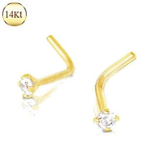 14Kt Yellow Gold Prong Set Clear CZ L Bend