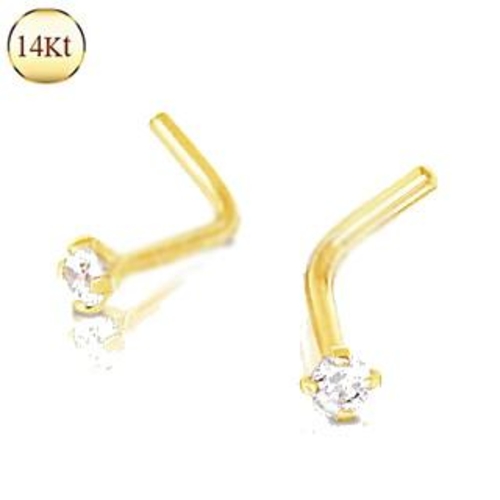 14Kt Yellow Gold Prong Set Clear CZ L Bend - Image 2