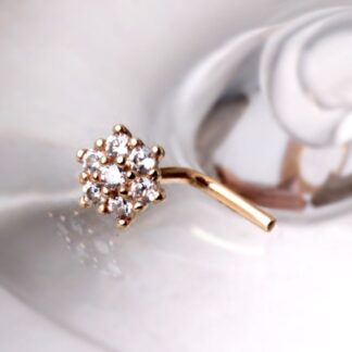 14Kt Yellow Gold Clear CZ Flower L Bend