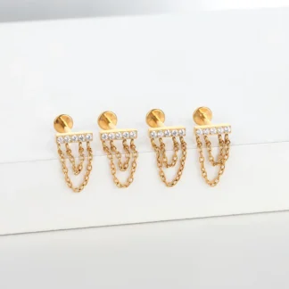 G23 Titanium Labret with CZ Front and Layered Chain Accent