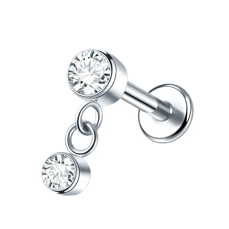G23 Titanium Internally Threaded Labret with Dangle Chain Accent - Image 10
