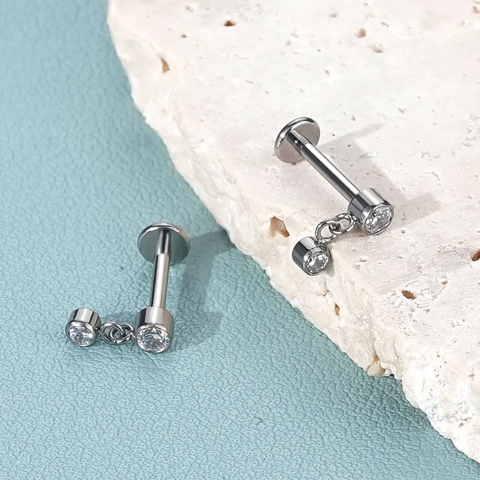 G23 Titanium Internally Threaded Labret with Dangle Chain Accent - Image 14