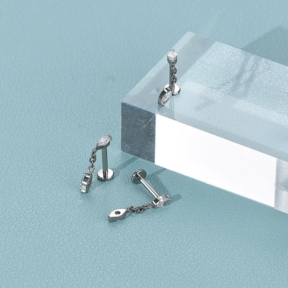 G23 Titanium Internally Threaded Labret with Dangle Chain Accent - Image 11