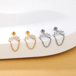 G23 Titanium Five CZ Leaves with Curved Design and Hanging Chain