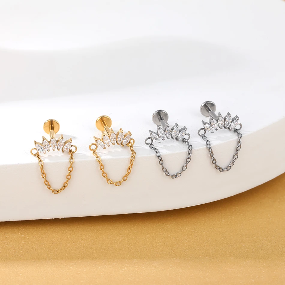 G23 Titanium Five CZ Leaves with Curved Design and Hanging Chain