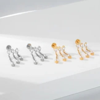 G23 Titanium Triple CZ Front with Layered Chain Dangles