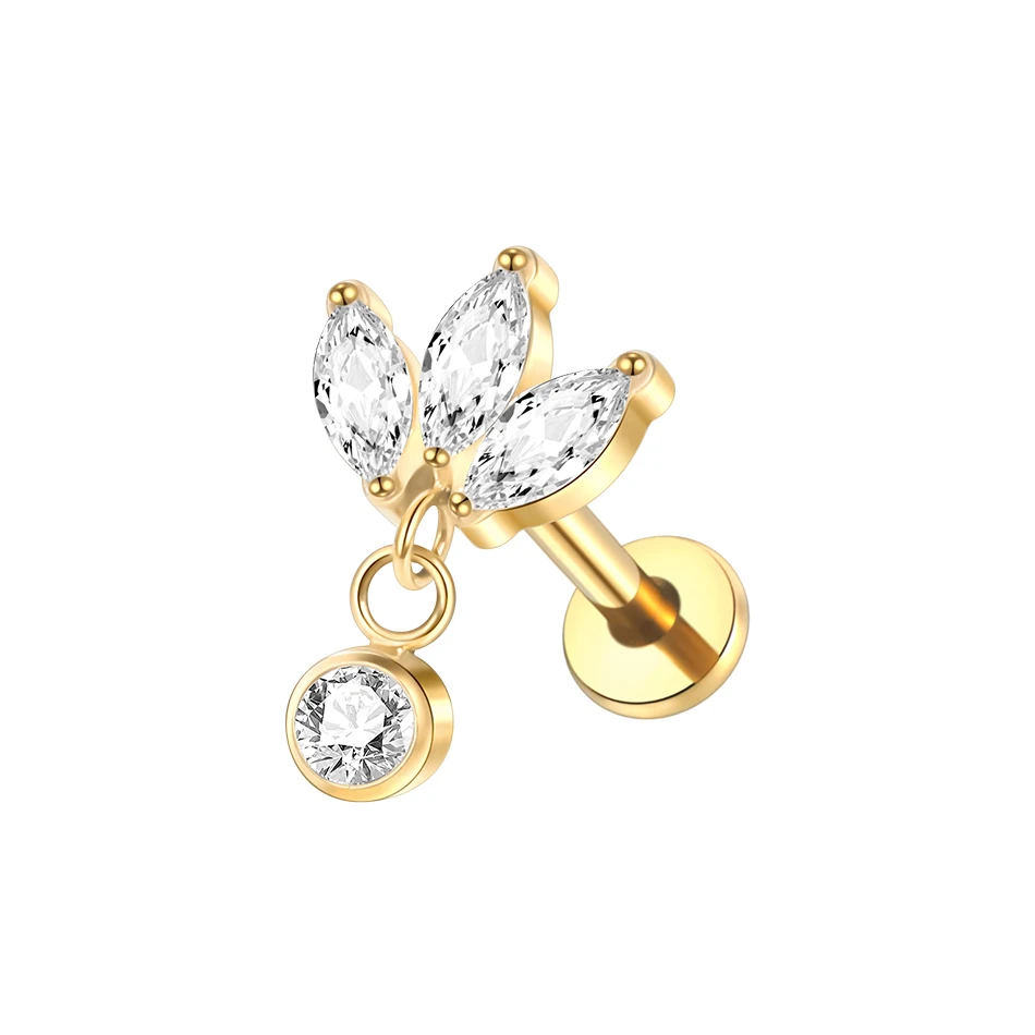 G23 Titanium Leaf Trio with Inlaid CZ and Hanging CZ Stone - Image 3