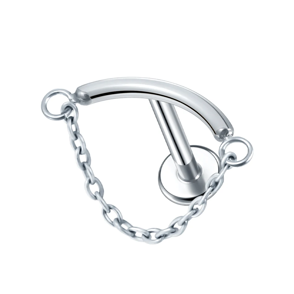 G23 Titanium Internally Threaded Curved Barbell with Side-to-Side Chain - Image 2