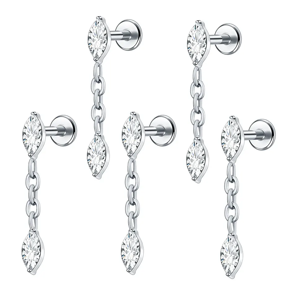 G23 Titanium Internally Threaded Labret with Dangle Chain Accent - Image 7