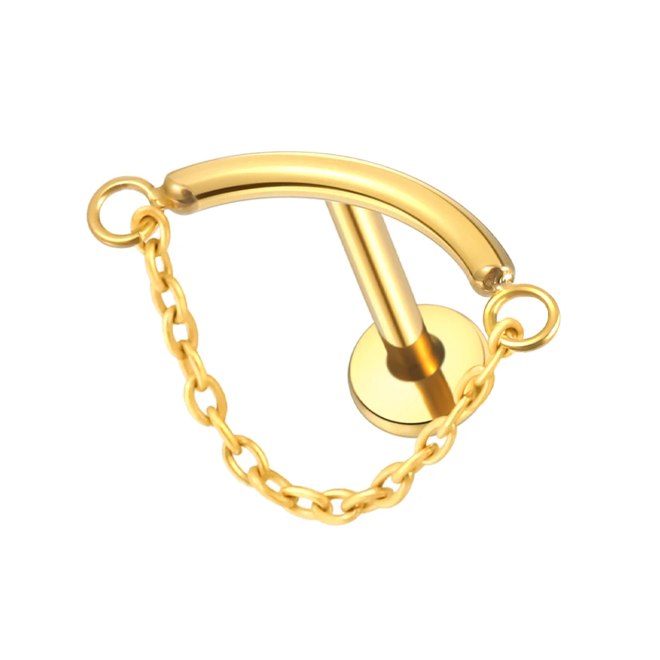 G23 Titanium Internally Threaded Curved Barbell with Side-to-Side Chain - Image 3