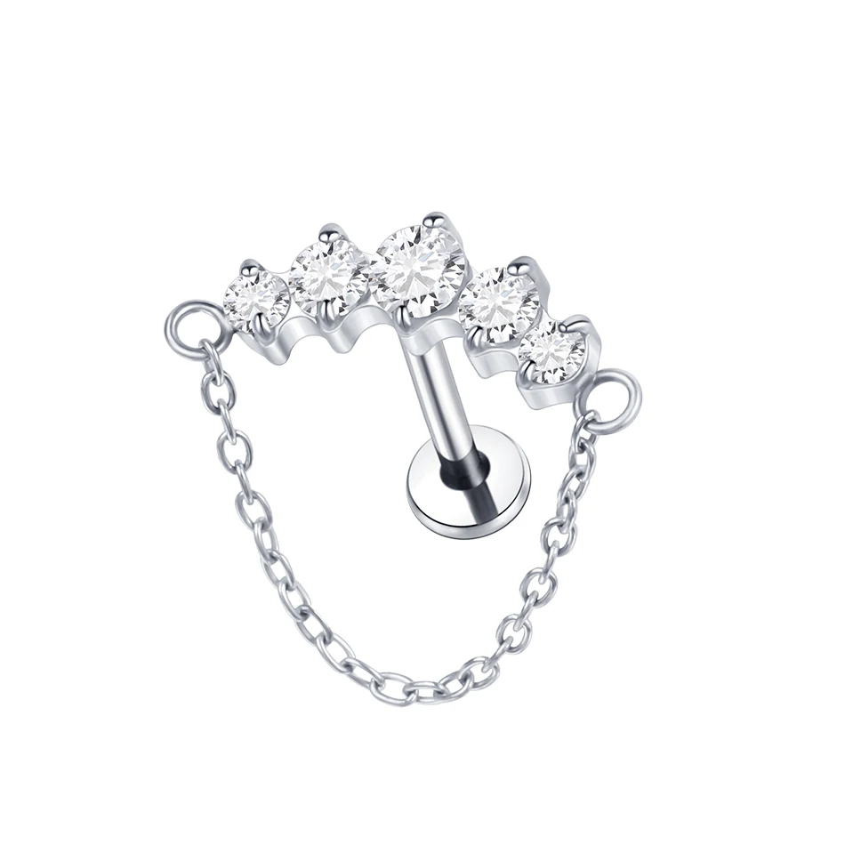 G23 Titanium Circle Row Piercing with CZ Accents and Dangling Chain - Image 2
