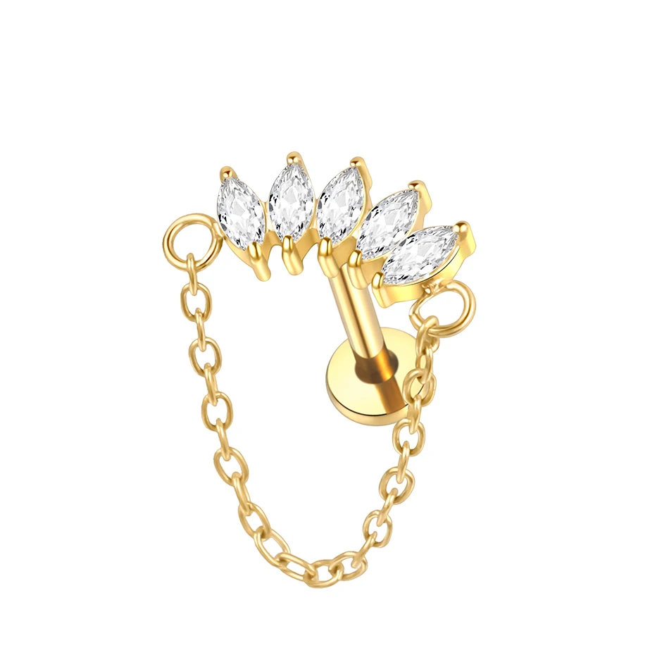 G23 Titanium Five CZ Leaves with Curved Design and Hanging Chain - Image 3