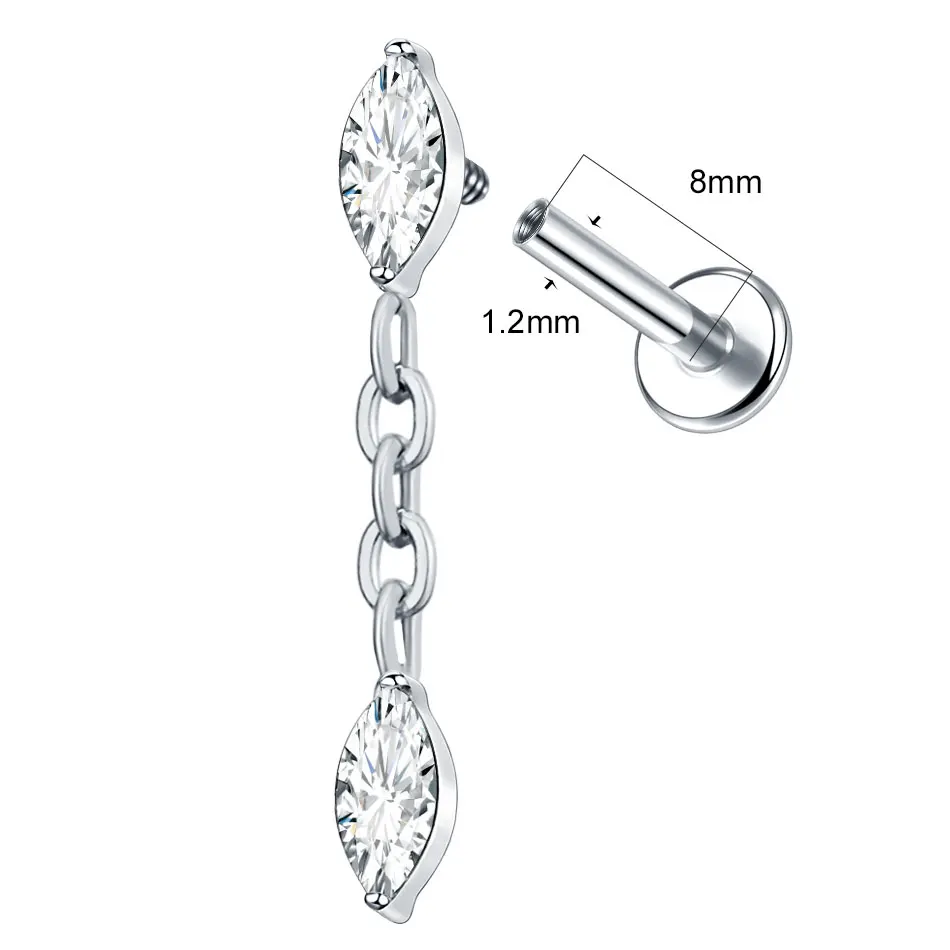 G23 Titanium Internally Threaded Labret with Dangle Chain Accent - Image 4