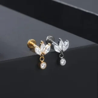 G23 Titanium Leaf Trio with Inlaid CZ and Hanging CZ Stone