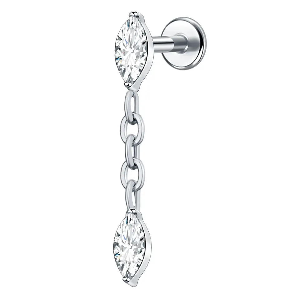 G23 Titanium Internally Threaded Labret with Dangle Chain Accent - Image 8
