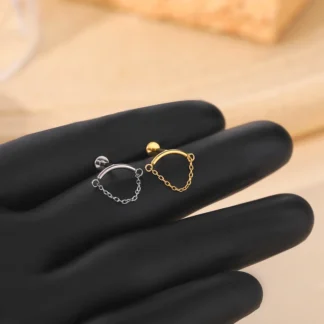 G23 Titanium Internally Threaded Curved Barbell with Side-to-Side Chain