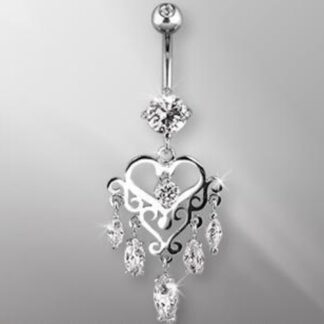 316L Surgical Steel Gemmed Chandelier Heart Dangle Navel Ring