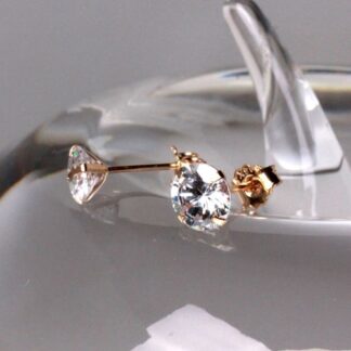 Pair of 14Kt Yellow Gold Clear Round CZ Stud