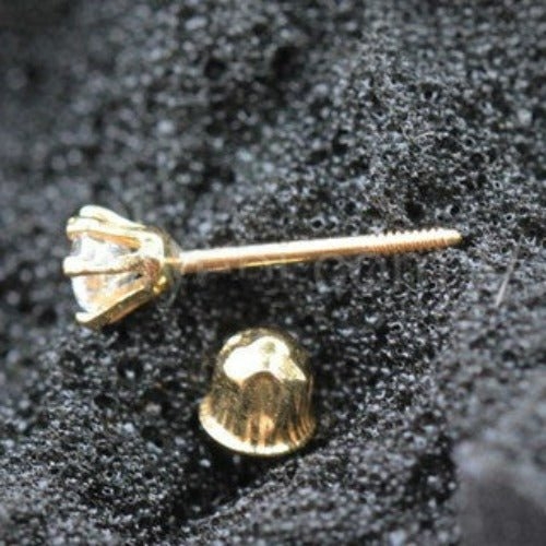 Pair of 14Kt. Yellow Gold Clear Round CZ Earring with Screw Back - Image 3
