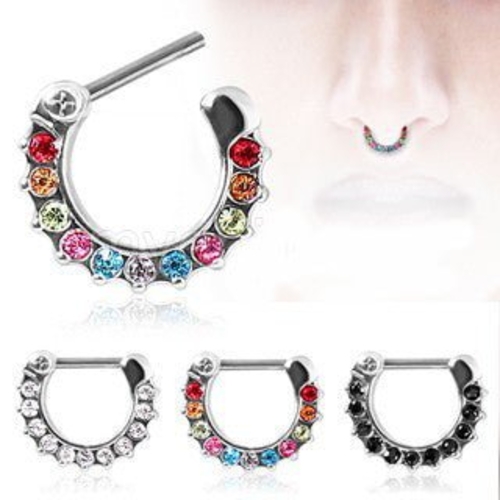 316L Surgical Steel CZ Gemmed Septum Clicker - Image 2