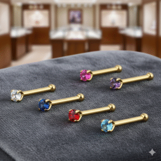 14Kt Yellow Gold Stud Nose Ring with Prong Setting Gem