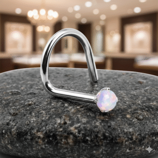 14Kt White Gold Nose Screw with Prong Set Opalite